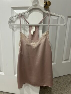 Anthropologie Dusty Rose Satin Cami with Lace Trim